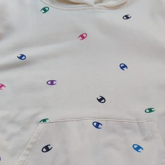 Champion, multicolor logo cream Color hoodie, SM - Picture 7 of 8